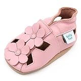 Dotty Fish Weiche Baby und Kleinkind Lederschuhe. Mädchen. Sandalen rosa mit Blumen. 12-18 Monate...