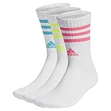 adidas Unisex 3-Stripes Cushioned Crew Socks 3 Pairs, White / Lucid Cyan / Lucid Lemon / Lucid Pink,...