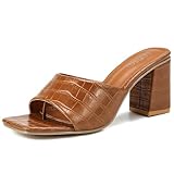 CAMSSOO Damen-Pantoletten, quadratisch, offener Zehenbereich, Flip-Flops, klobige Absätze,...