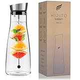 HIPITO Glaskaraffe [1,5 L] - Premium Wasserkaraffe aus Borosilikatglas mit Fruchtspieß und mattem...