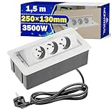 Versenkbare Steckdose 250x130 mm mit Netzkabel 1,5 m mit 3 Fach vom Französische Typ 3500W –...