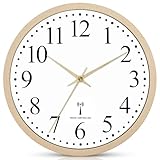 Ziprote Funk Wanduhr, Funkuhr Wand Lautlos Beige Wohnzimmeruhr Funkwanduhr Geräuschlos 25cm...
