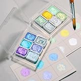 Nurila 12 Farben Aquarellfarben Set, Fester Perlglanz Wasserfarbkasten, Aquarellkasten, Watercolor...