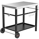 onlyfire Grillwagen | Edelstahl Grilltisch mit großer Arbeitsfläche, Grill Beistelltisch Outdoor...