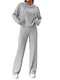 GORGLITTER Hose Und Pullover Set Damen Strick Set Zweiteiler Outfit Langarm Hoodie Und Hose Set...