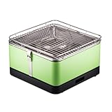 JUNG ARIZONA rauchfreier Holzkohle-Grill Mobil, schwarz/grün, 33 x 33 x 20 cm, Smokeless Grill,...