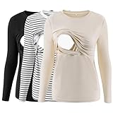 Love2Mi 3er Pack Damen Stillshirt Gerippte Langarm stilltops Doppellagige Umstandsmode Tshirt...