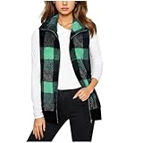 Damen Mantel Brokat Karierte ärmellose Weste für Damen, Warmer Reißverschluss, Doppeljacke,...