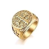 JewelryWe Schmuck Retro Herren-Ring Edelstahl Exorcism St Benedict Kreuz Ring Dämon Schutz Ghost...