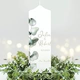 Wandtattoo Loft Hochzeitskerze personalisiert mit Namen und Datum, Motiv mit Eukalyptuszweig, 25cm x...