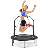 KOMFOTTEU 2-in-1 Fitness Trampolin, Ø 101 cm Gartentrampolin mit höhenverstellbarer Griff & 2...