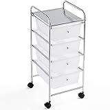 Yaheetech Badrollwagen Badezimmerwagen Rollcontainer mit 4 stapelbaren Schubladen, Rollwagen aus...
