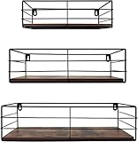 EYMPEU Wandregal 3er Set, Schweberegal mit rustikalem Holzbrett und schwarzem Metall für Küchen...