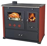 EEK A+ Kaminofen mit Backfach und Herdplatte Pracktik Lux Rot Links Holzofen 9,5 kW Kamin Ofen...