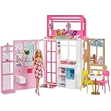 Barbie-Puppenhaus (70,6 x 51,4 cm) mit 4 Spielbereichen, komplett eingerichtet Accessoires &...