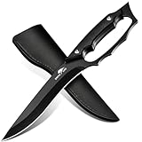 SMITH CHU Full-Tang Outdoor Messer, D2-Stahl Camping Messer mit Lederscheide, Schwarz Feststehende...
