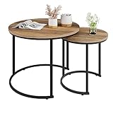 fevarbord Couchtisch 2er Set Beistelltisch rund Wohnzimmertisch aus Holz und Metall Satztisch...