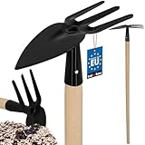 KOTARBAU® Hacke aus Stahl Gartenhacke mit Holzstiel 103 cm Schwarz Handhacke mit 3 Zinken Garten...