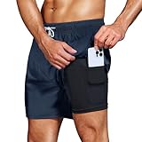 HMIYA Badehose Herren 2 in 1 Badeshorts Schwimmhose Schnelltrocknend Kurz Boardshorts mit...