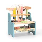 ROBUD Mini Werkbank aus Holz Spielzeug, Kinder Werkzeugbank mit Werkzeug und Zubehör, Holz...