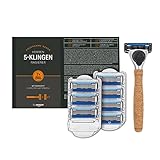 by Amazon Herren 5-Klingen Rasierer mit Korkgriff, 1 Stück + 8 Nachfüllpackungen(9er-Pack), Silber...