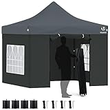 VOUNOT Pavillon 3x3m Wasserdicht Stabil Winterfest, Pop Up Faltpavillon mit 4 Seitenteilen und 4...