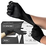 Schwarze Nitril-Einweghandschuhe, klein, 200 Stück, extra dick 4,5 mil, puderfrei, latexfreie...
