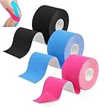 Kinesio Tape, 3 Rollen, Kinesiologie-Tape, wasserdicht, elastisch, blau, rosa, schwarz, für Knie,...