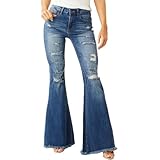Damen Jeans Jeanshose High Waist Stretch Skinny Weite Bein Lang Jeans Hose Flared Bootcut Pants...