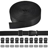 SLTAXAR Nylon Gurtband 5M x 2,5 cm mit 10 Paare Schnallen und 10 Leiterschnallen, Schwarz,...