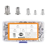 110 Stk Nietmuttern Sortiment, M3 M4 M5 M6 M8 Edelstahl Blindnietmuttern Set, Einnietmuttern für...