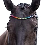 MagicTack Pferde Stirnriemen geschwungen für Trense Größe Warmblut Bunte Kristalle Design Rainbow...