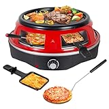 Todeco 3-in-1 Elektrischer Pizzaofen mit 6 Pizzaschaufeln, 6 Käsepfanne, Grillplatte, 1200 Watt,...