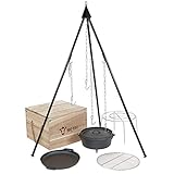 BBQ-Toro 6-teiliges Dutch Oven Kit in Holzkiste | Gusseisen, bereits eingebrannt - preseasoned | Set...