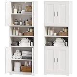 BEWISHOME Badezimmerschrank Hoch, Bad hochschrank, Badschrank Hochschrank mit 4 Türen und...