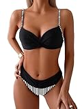 GORGLITTER Damen Bikini-Set Push Up Badeanzug Hohe Taille Bikini Set Gestreift Zweiteiler Badeanzug...