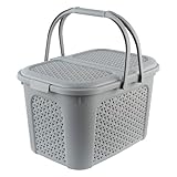 keeeper Picknick-Korb mit Deckel, Rattanoptik, Für Picknick, Camping und mehr, 35 x 46 x 28,5 cm,...