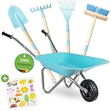 PHIBER-SPORTS Schubkarre Kinder + Gartenwerkzeug Kinder aus Metall - Kinderschubkarre mit...