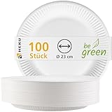 HEKU Einwegteller aus Pappe, Ø 23 cm, 100 Stück – stabile 220g/m² Frischfaser – 100%...