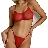 EASYLONGJEE Dessous-Sets für Damen, sexy, durchsichtiges Push-Up-Top, 2-teilig, exotischer Dessous,...
