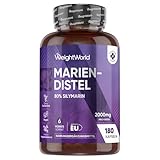 Mariendistel Kapseln - 2000mg Mariendistel Pulver - Mit 80% Silymarin Extrakt - 180 Stück für 6...