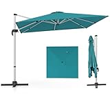 COSTWAY Sonnenschirm rechteckig 300 x 300 cm, großer Ampelschirm mit Kurbel, Gartenschirm neigbar,...