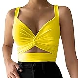 Generisch Damen Casual Sport Low Cut Elastische Enge Sexy Rückenschnürung Top Strapsweste (Yellow,...