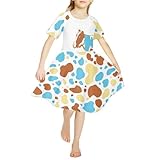 Chickwin Kleider für Mädchen 4-14 Jahre, Kleid Mädchen Elegant Kuhmuster Sommerkleid Kurzarm...