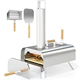 Outsunny Outdoor Pizzaofen Holzbefeuerter Backofen aus Edelstahl, Pizza Ofen mit 1cm dick Pizzastein...