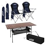 Hauki Campingmöbel Set 3tlg. Campingtisch faltbar Braun mit 2 Campingstühlen Blau, Camping-Set...