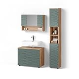 Livinity Badmöbel-Set Ronco, Grün/Goldkraft Eiche, 3 Teile, mit Spiegelschrank 80 cm
