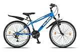 Talson 24 Zoll Mountainbike Fahrrad MIT 21-Gang Shimano, Gabelfederung & Beleuchtung Blau