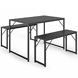 Bealife Esstisch 3er-Set, Küchentisch mit 2 Bänken, platzsparend, stabiles Stahlgestell, 3-teilig,...