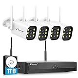 Jennov 5MP Überwachungskamera Set Aussen, 10CH 5MP WLAN NVR mit 4X WiFi Kamera Aussen mit 120°...